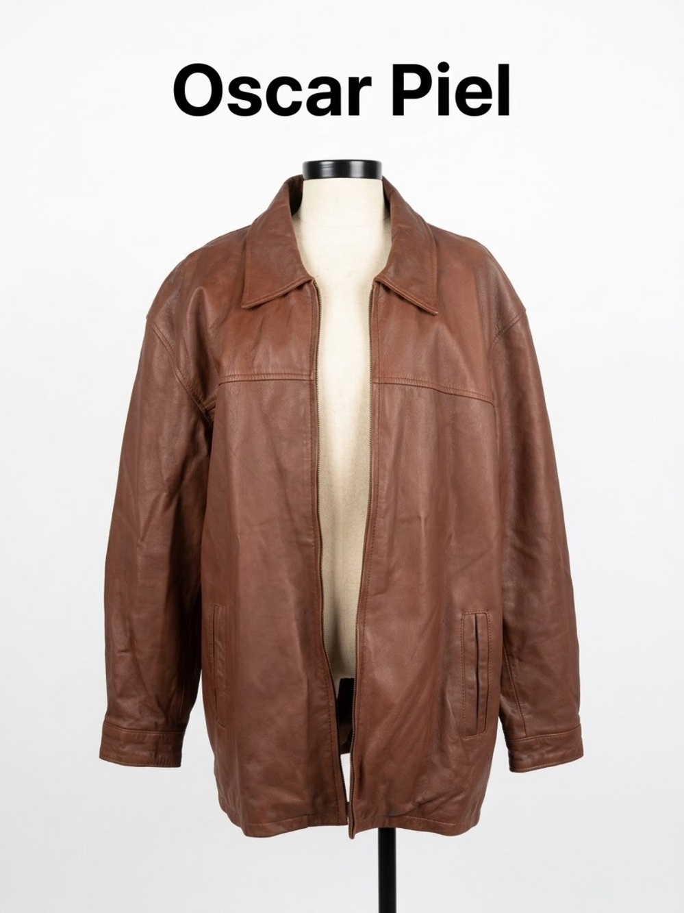 Vintage Oscar Piel leather coat Size L 0192